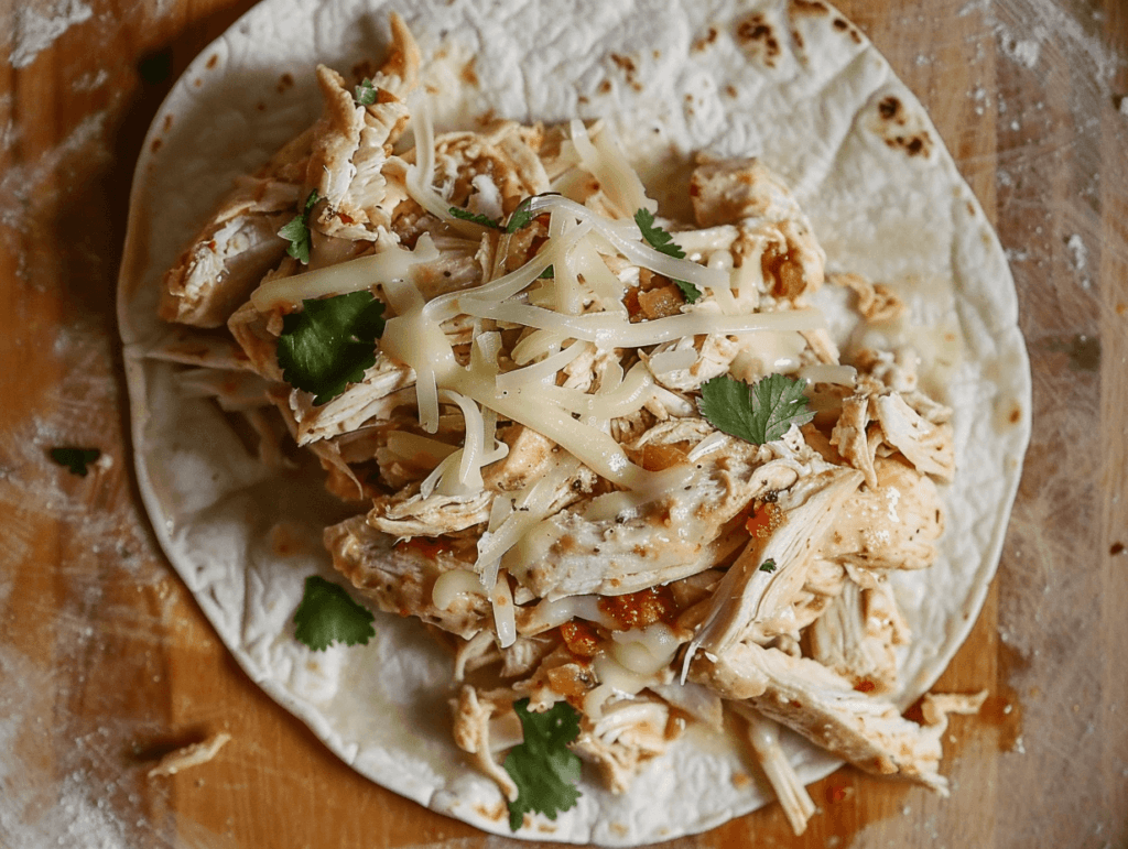 Ingredients being assembled into tortillas for wraps.