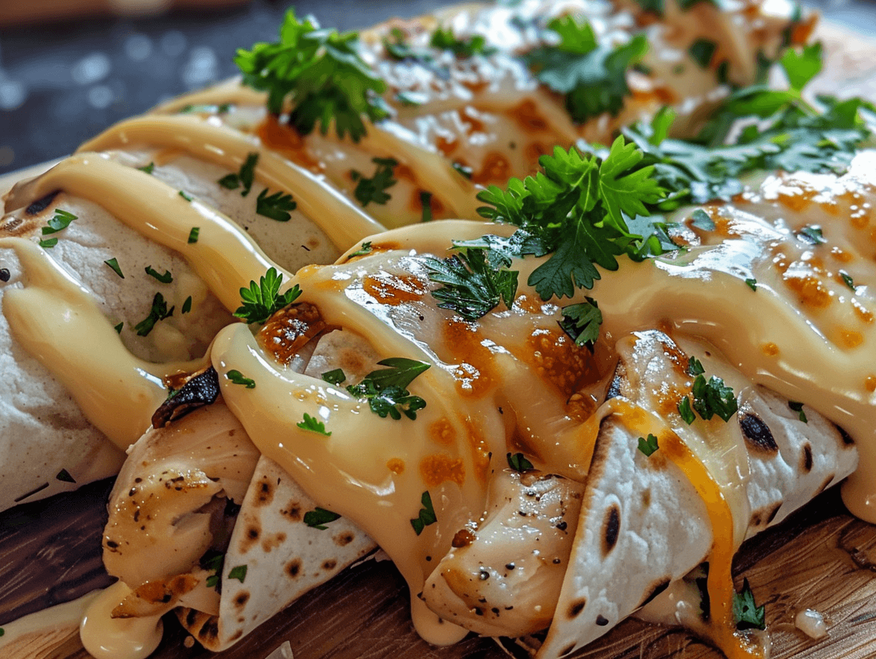 Cheesy Garlic Chicken Wraps ready to serve