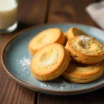 Golden, crispy classic butter cookies arranged on a plate with a soft dusting of powdered sugar.