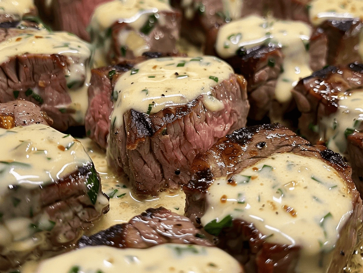 arlic Butter Steak Bites with Parmesan Cream Sauce – tender, juicy steak bites in a creamy garlic Parmesan sauce.