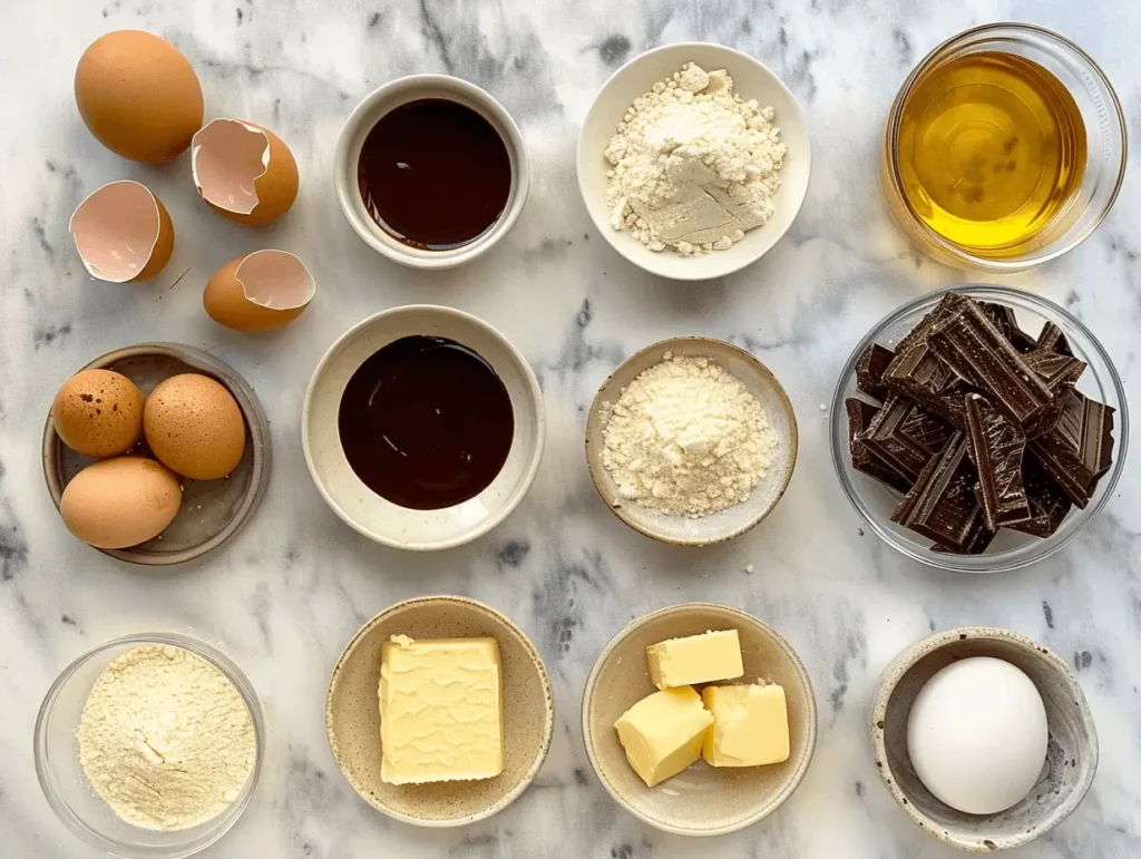 Overhead shot of all ingredients for making Boston Cream Cupcakes.