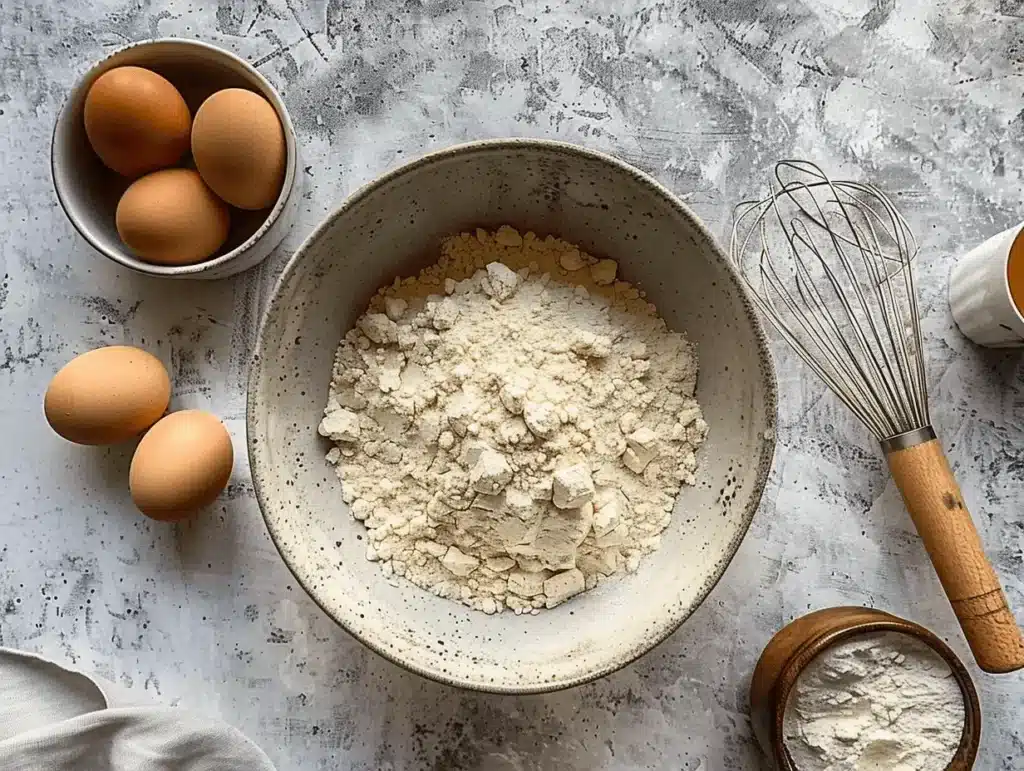 Mixing the dry ingredients for Boston Cream Cupcakes in a large bowl.