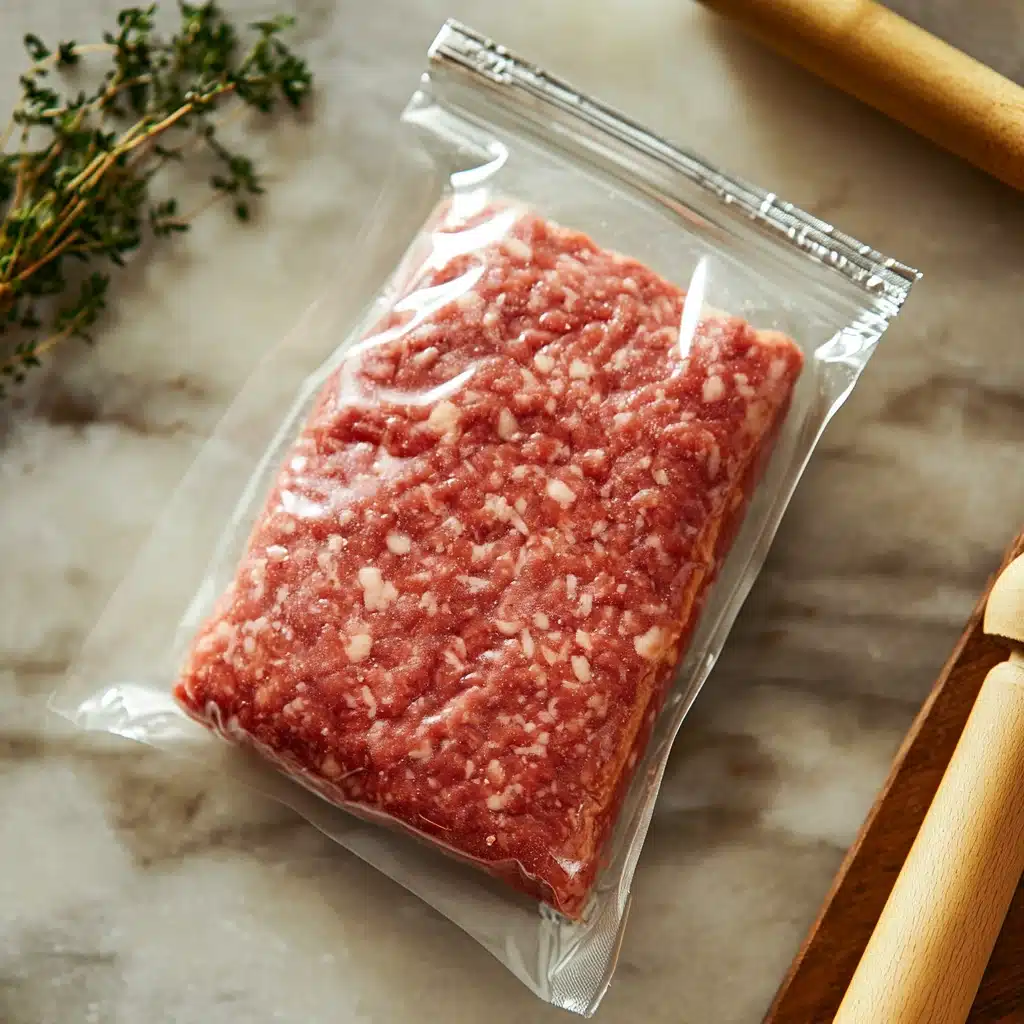Flattening ground beef in zip-top bag for jerky making