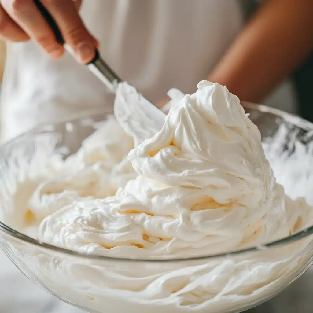 Folding whipped egg whites into Kodiak Cakes pancake batter in a glass bowl