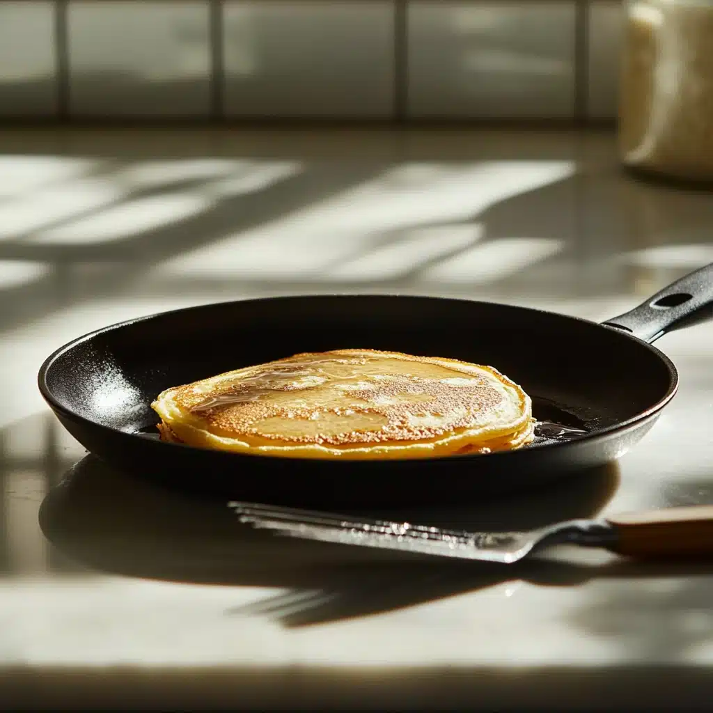Kodiak Cakes pancakes cooking on a skillet with bubbles forming