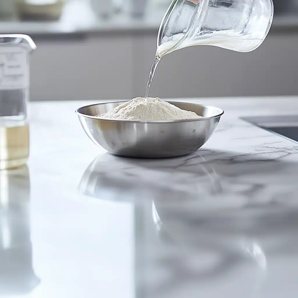 Mixing Krusteaz pancake mix with water and whisk