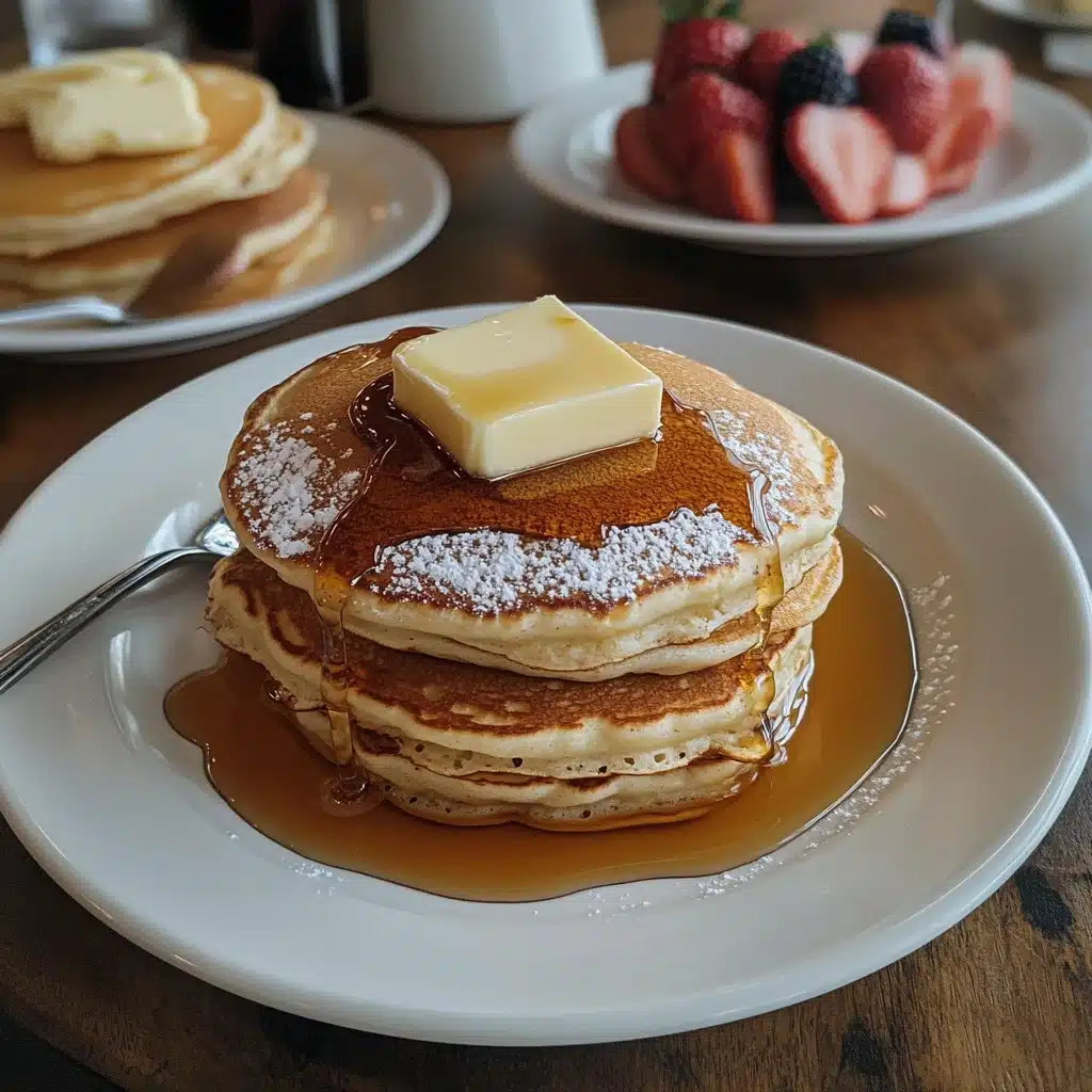 Golden fluffy pancakes made with Krusteaz pancake mix, topped with butter and syrup