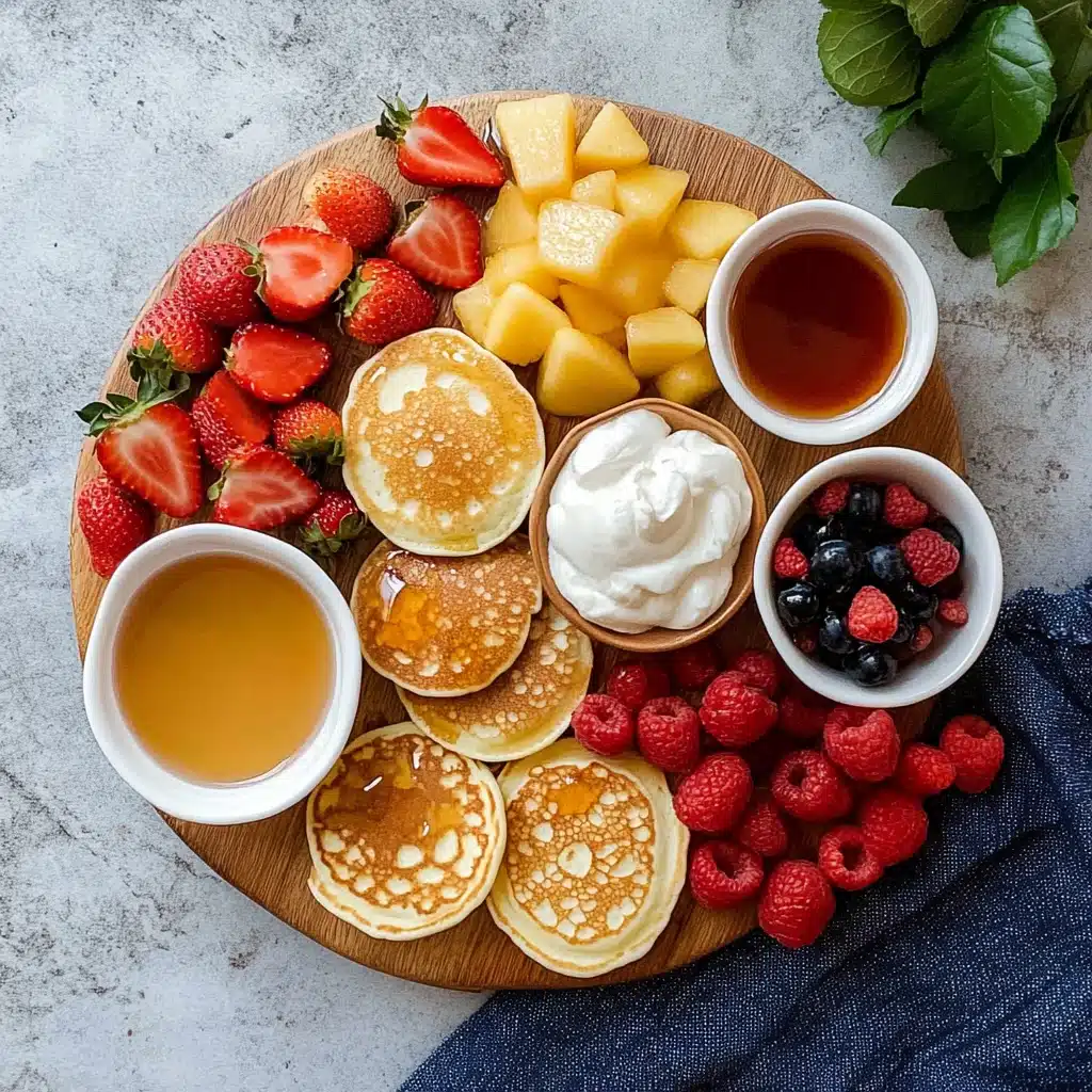 Mini pancake topping board with fruits and sauces
