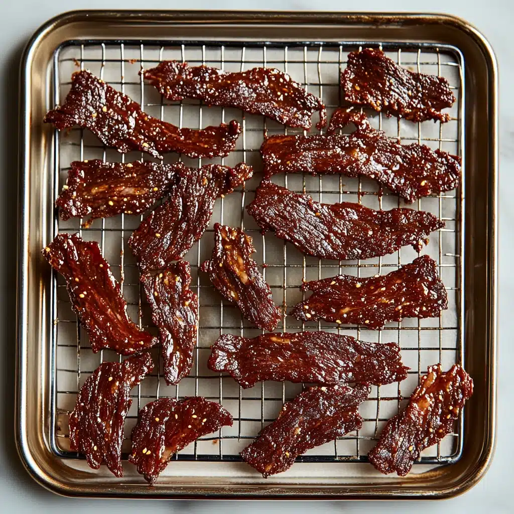 fully dried best beef jerky strips on rack after cooking