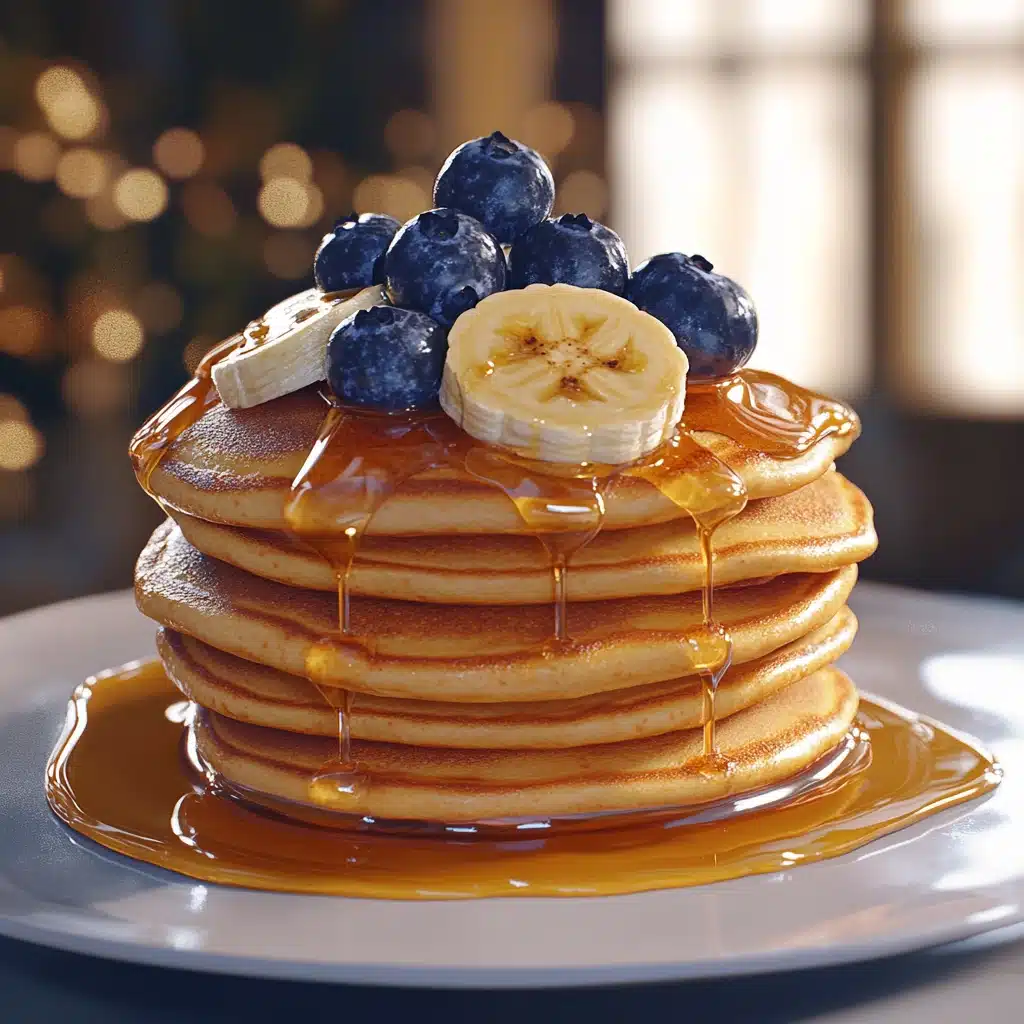 Fluffy protein pancakes mix with fruit toppings and syrup