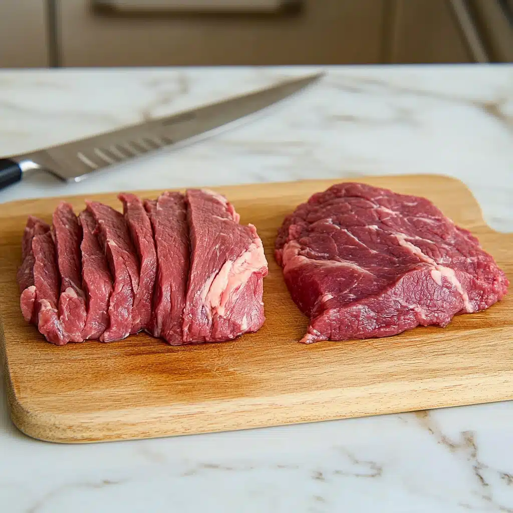 best beef jerky sliced eye of round on cutting board