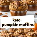 Keto pumpkin muffins close-up and rustic fall autumn presentation