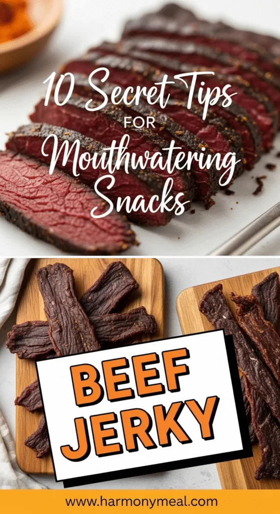 Close-up homemade beef jerky thin slices juicy flavorful delicious snack