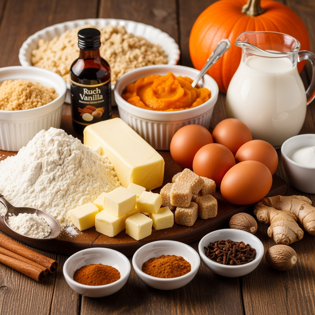Classic pumpkin pie recipe ingredients fresh vibrant autumn baking setup