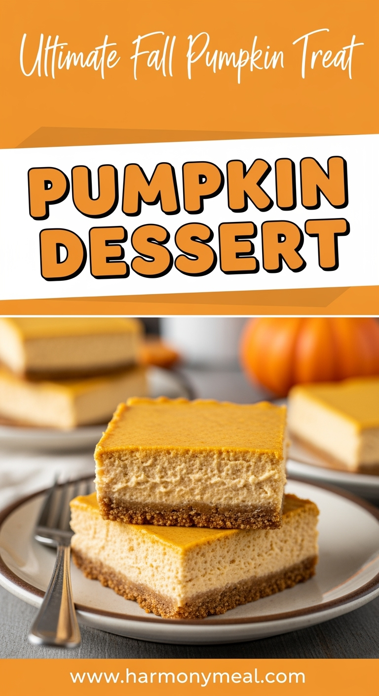 Ultimate fall pumpkin dessert bars with creamy cheesecake on plate