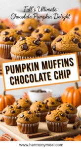 Pumpkin muffins chocolate chip close-up with golden tops and chocolate chips
