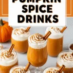 Pumpkin spice drinks beautifully styled with creamy textures and warm lighting