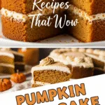 Moist homemade pumpkin spice cake with cream cheese frosting and pecans