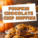 Pumpkin chocolate chip muffins close-up on rustic table, vibrant colors
