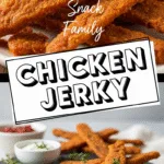 Chicken jerky recipe showing chewy strips and appetizing presentation slate