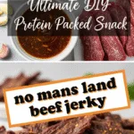 No Mans Land beef jerky recipe with marinated raw and finished slices