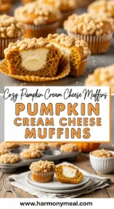Pumpkin cream cheese muffins with creamy cheesecake center, warm natural lighting