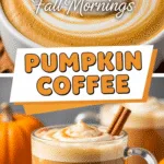 Cozy autumn pumpkin coffee recipe with spices and fresh ingredients display