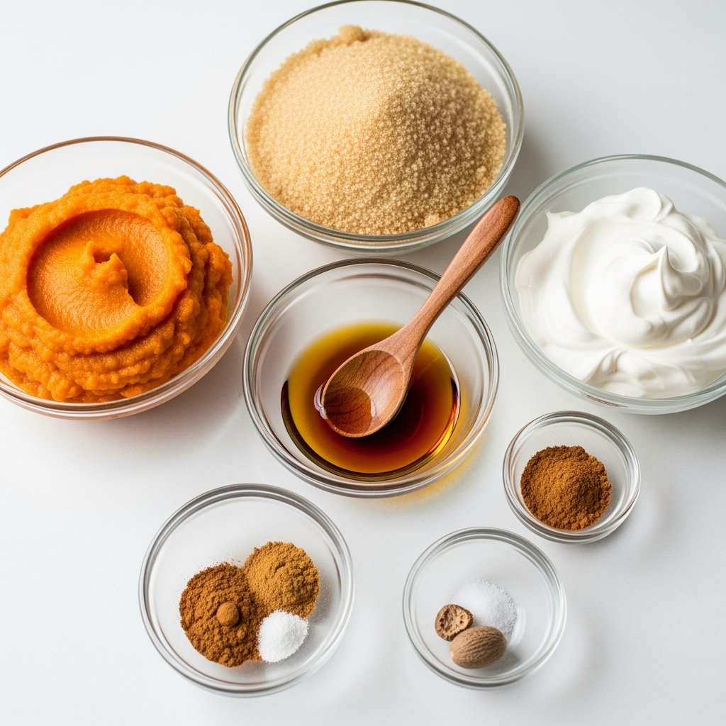 Close-up of fresh ingredients for homemade pumpkin sauce recipe