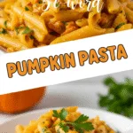 Creamy pumpkin pasta with fresh parsley garnish in autumn tones