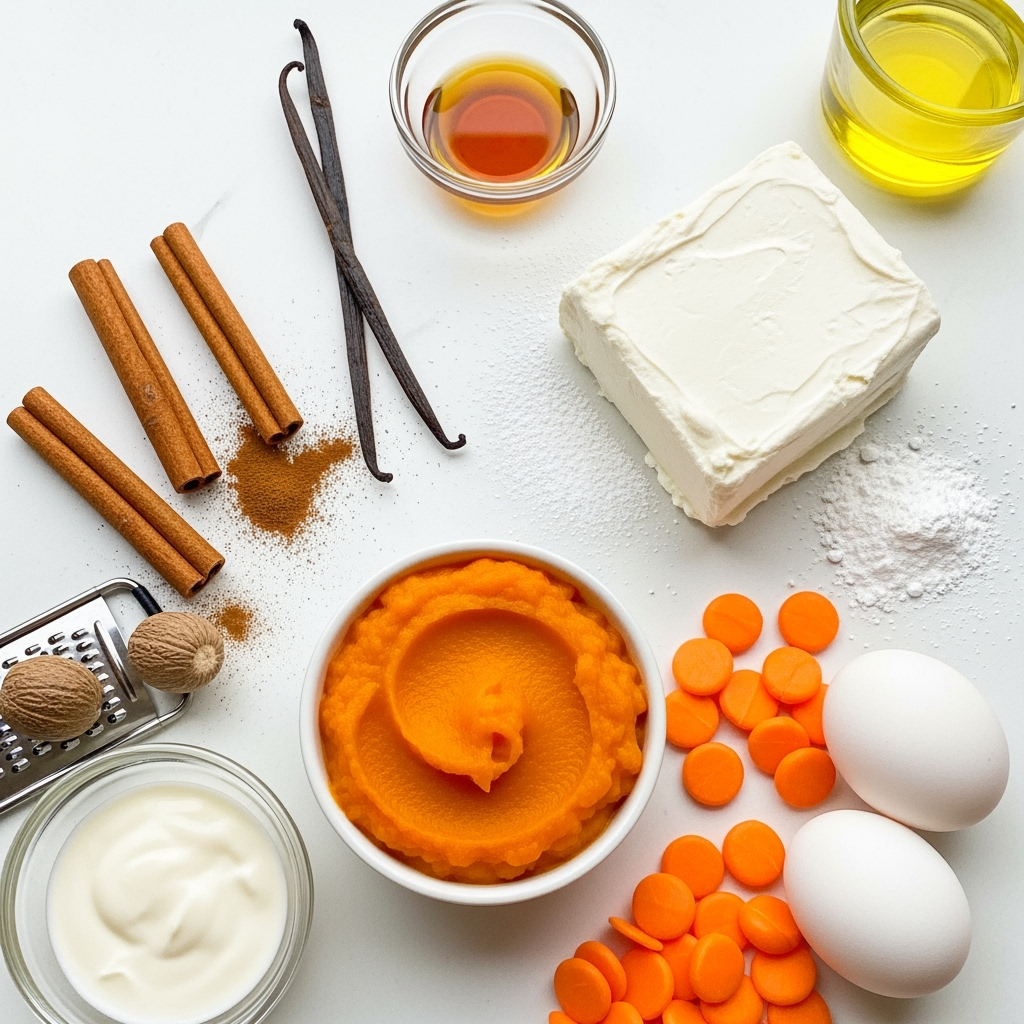 pumpkin cake pops recipe ingredients on clean white background