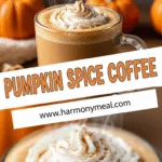 Pumpkin spice coffee with whipped cream and warm autumn cozy background.