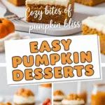Easy pumpkin desserts featuring moist pumpkin bars with cream cheese frosting.