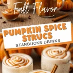 Pumpkin spice Starbucks drinks with creamy whipped cream and autumn decor