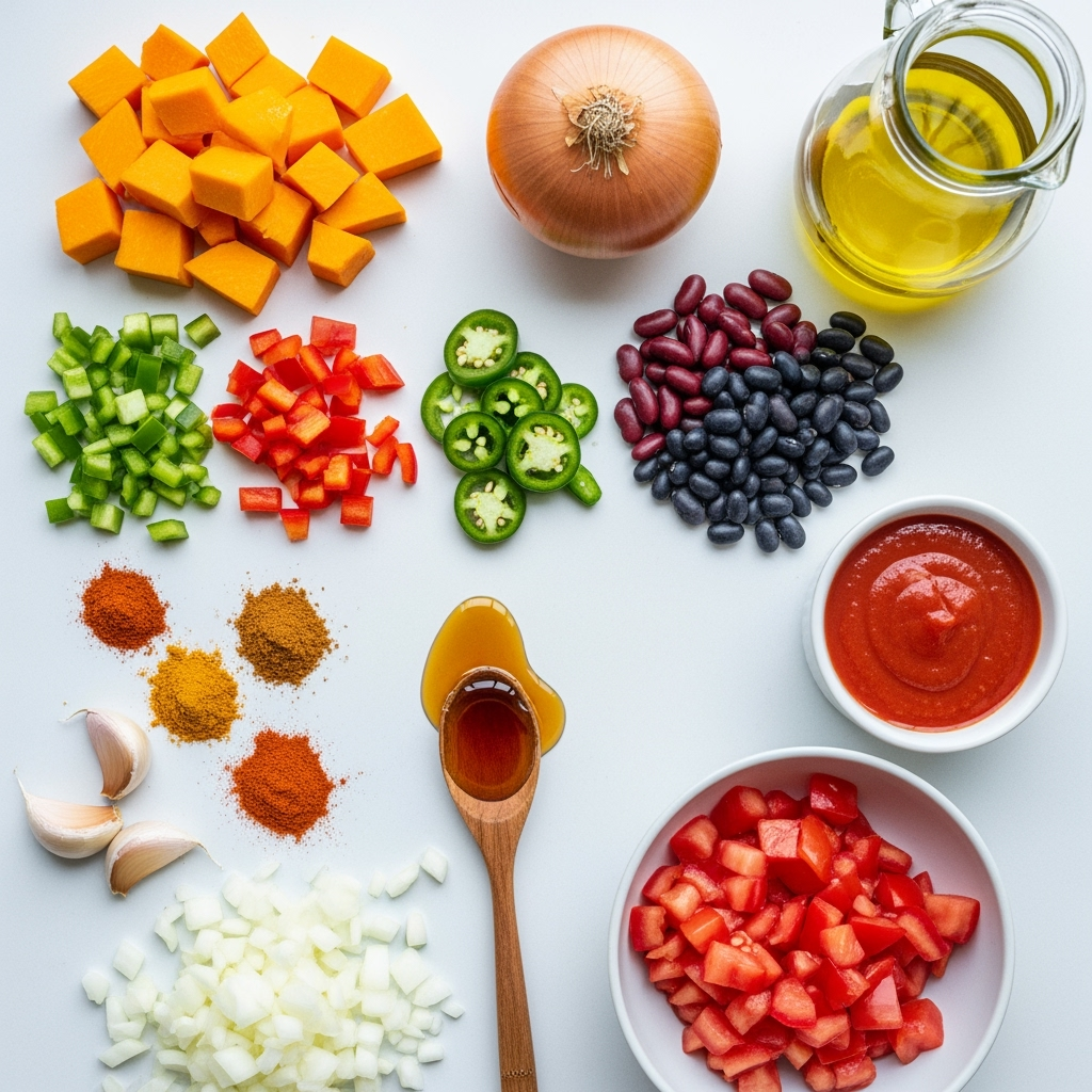 fresh-pumpkin-cubes-red-peppers Fresh Pumpkin Chili cubes recipe with beans, peppers, spices, and maple syrup