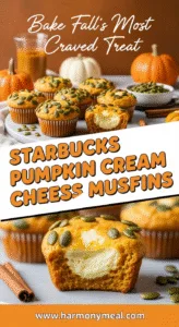 Starbucks pumpkin cream cheese muffins with creamy center and pumpkin seeds