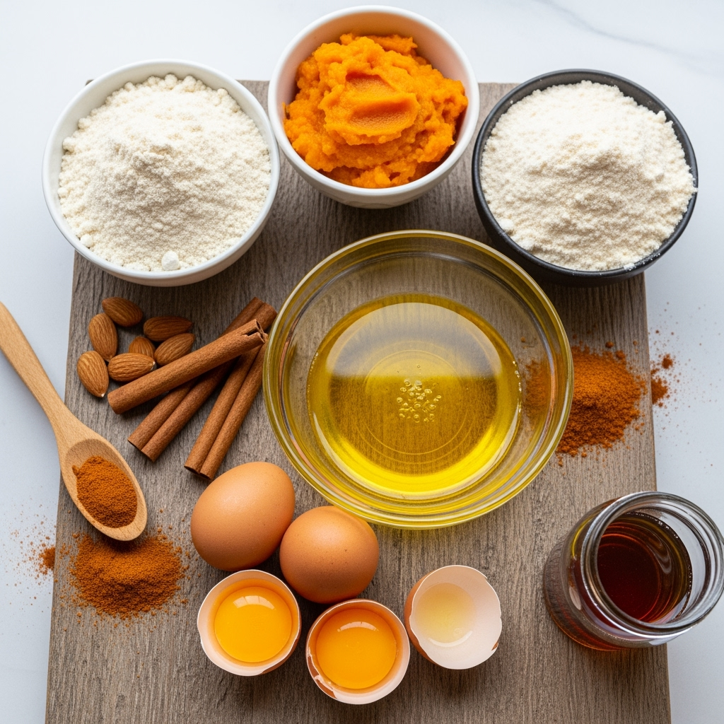 Fresh almond flour and pumpkin puree for paleo pumpkin muffin recipe