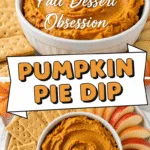 Creamy pumpkin pie dip with graham crackers and apple slices close-up