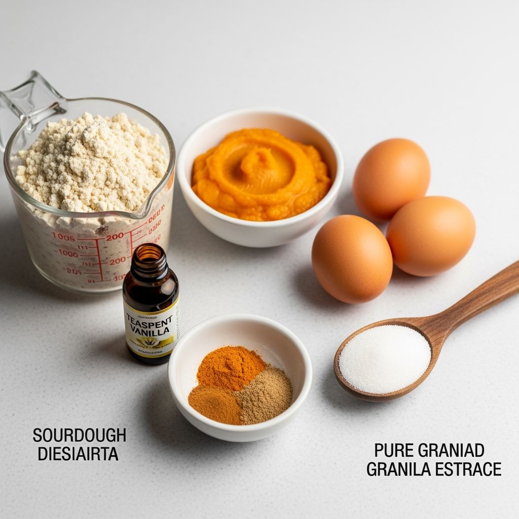Close-up of sourdough discard pumpkin muffin ingredients with autumn freshness