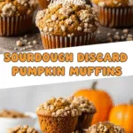 Sourdough discard pumpkin muffins with moist texture and pumpkin spice topping