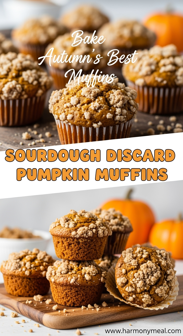 Sourdough discard pumpkin muffins with moist texture and pumpkin spice topping