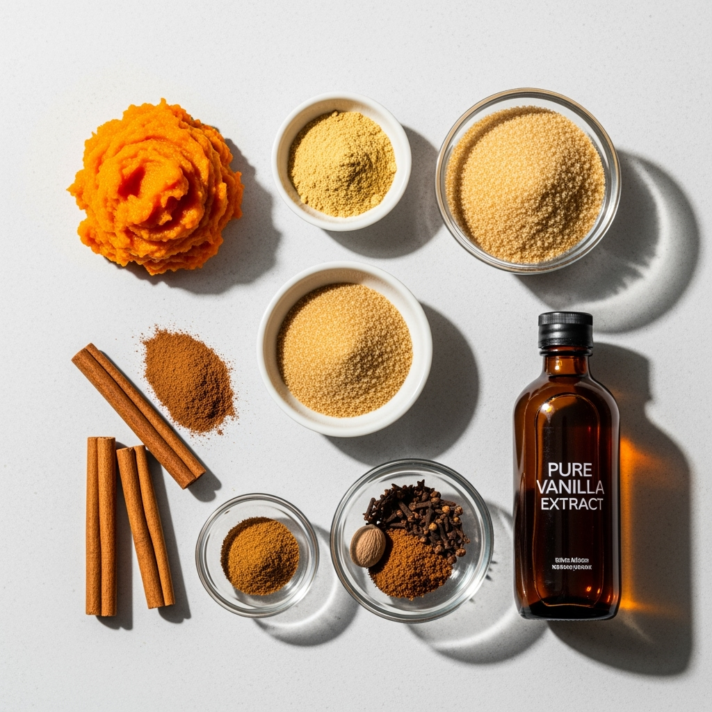 fresh-pumpkin-puree-cinnamon-spices Fresh pumpkin puree with aromatic spices for pumpkin spice recipe ingredients