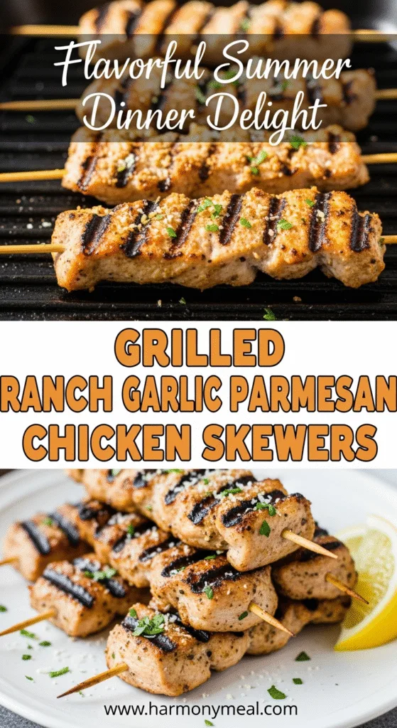 Grilled Ranch Garlic Parmesan Chicken Skewers with crispy golden edges