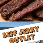 Homemade beef jerky recipe with savory strips and inviting storefront image
