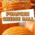 Pumpkin cheese ball with crispy Doritos coating, perfect fall appetizer.
