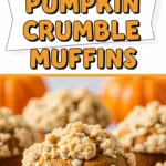 Pumpkin crumble muffins close-up with golden crumb topping autumn colors