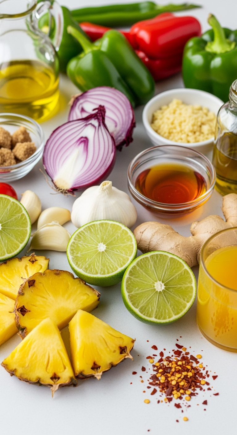 pineapple-caramelized-bell-pepper-onion Fresh pineapple chunks with caramelized edges and vibrant tropical ingredients