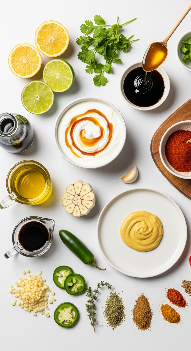 Fresh lemon wedges with vibrant herbs and spices for recipe ingredients