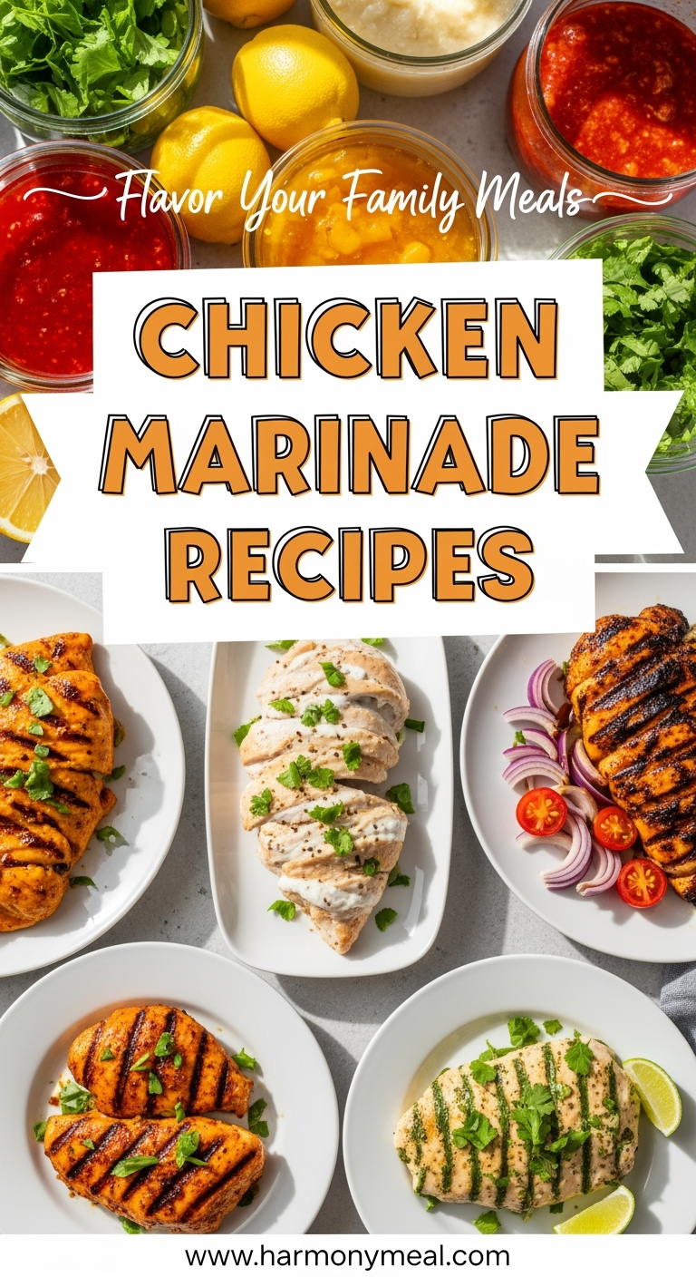 Chicken marinade recipes with vibrant fresh ingredients and five styled dishes
