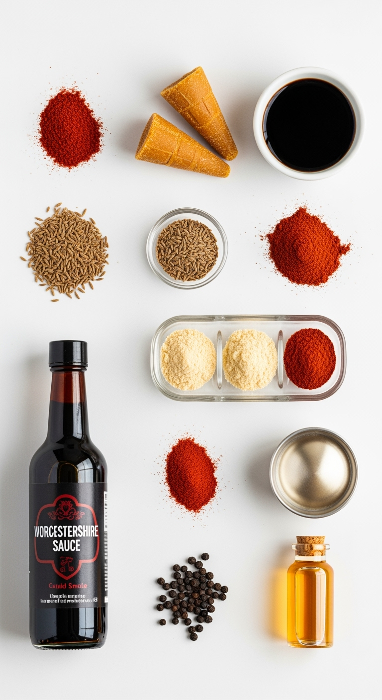 chipotle-piloncillo-soy-paprika-cumin-ingredients Southwest chipotle powder recipe ingredients styled with vibrant natural lighting