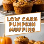 Low carb pumpkin muffins with moist crumb and crisp tops on rustic plate